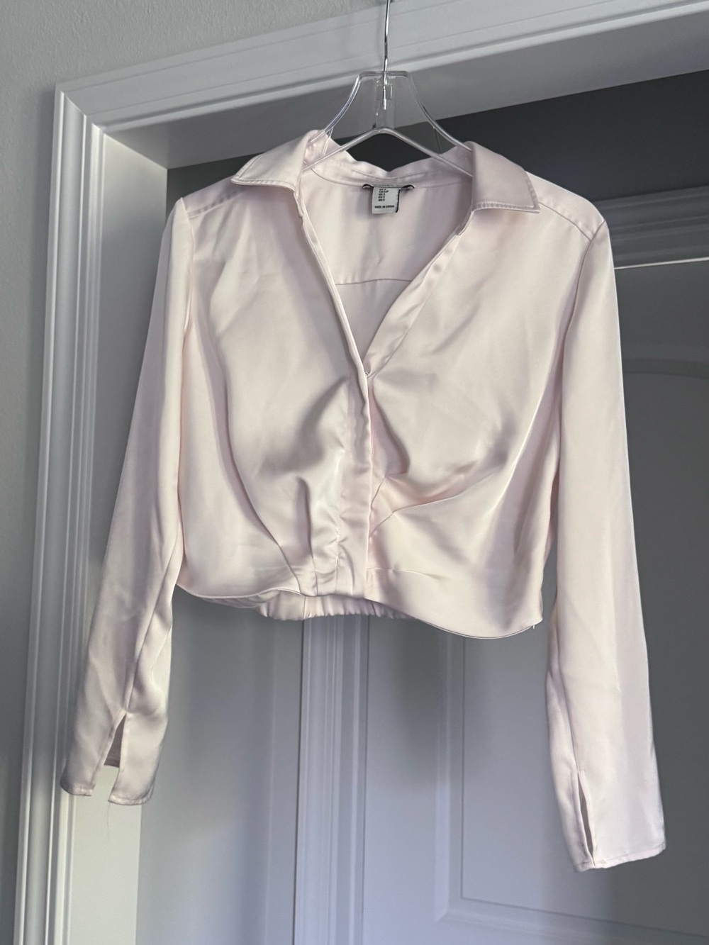 Cream Off White Satin Cropped Women Work Office Blouse